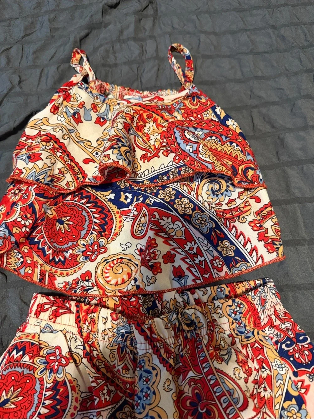 Girls Paisley Print Wide-Leg Jumpsuit - Red Multi